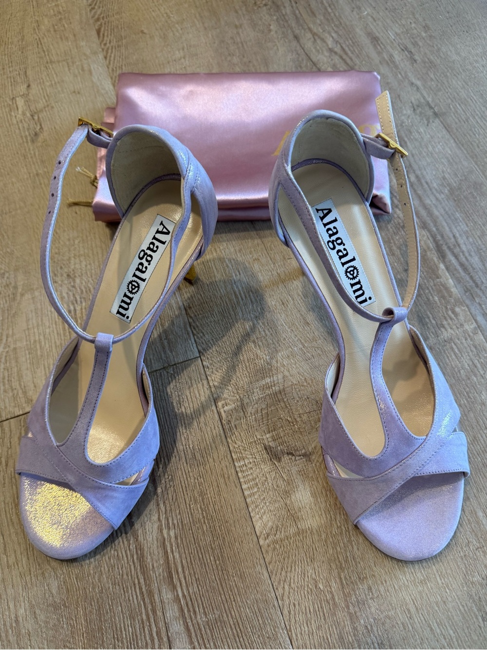 Lavender T-Strap Suede Heels